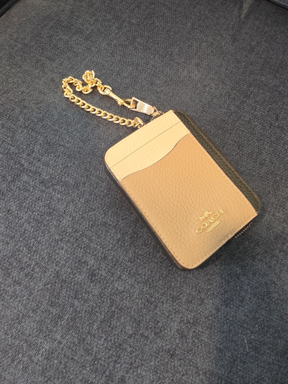 COACH Outlet Zip Leather Card Holder with Gold Chain